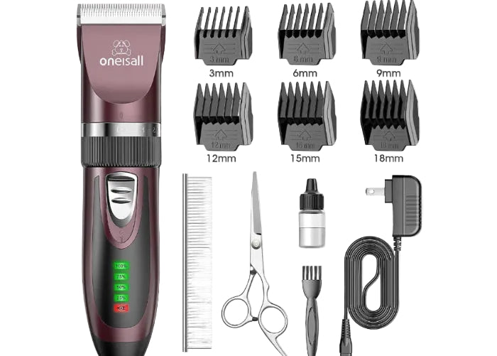 Premium Low Noise Dog Clippers - 2-Speed Rechargeable Cordless Grooming Kit for Dogs & Cats in Elegant Gold