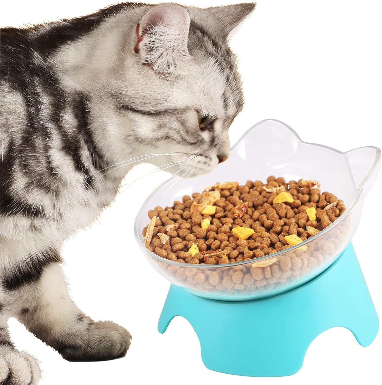 Elevate Mealtime with Stylish Adjustable Raised Cat Food Bowls - Ergonomic Tilted Dishes for Cats and Small Dogs (Arcuation-Blue)