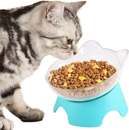 Elevate Mealtime with Stylish Adjustable Raised Cat Food Bowls - Ergonomic Tilted Dishes for Cats and Small Dogs (Arcuation-Blue)