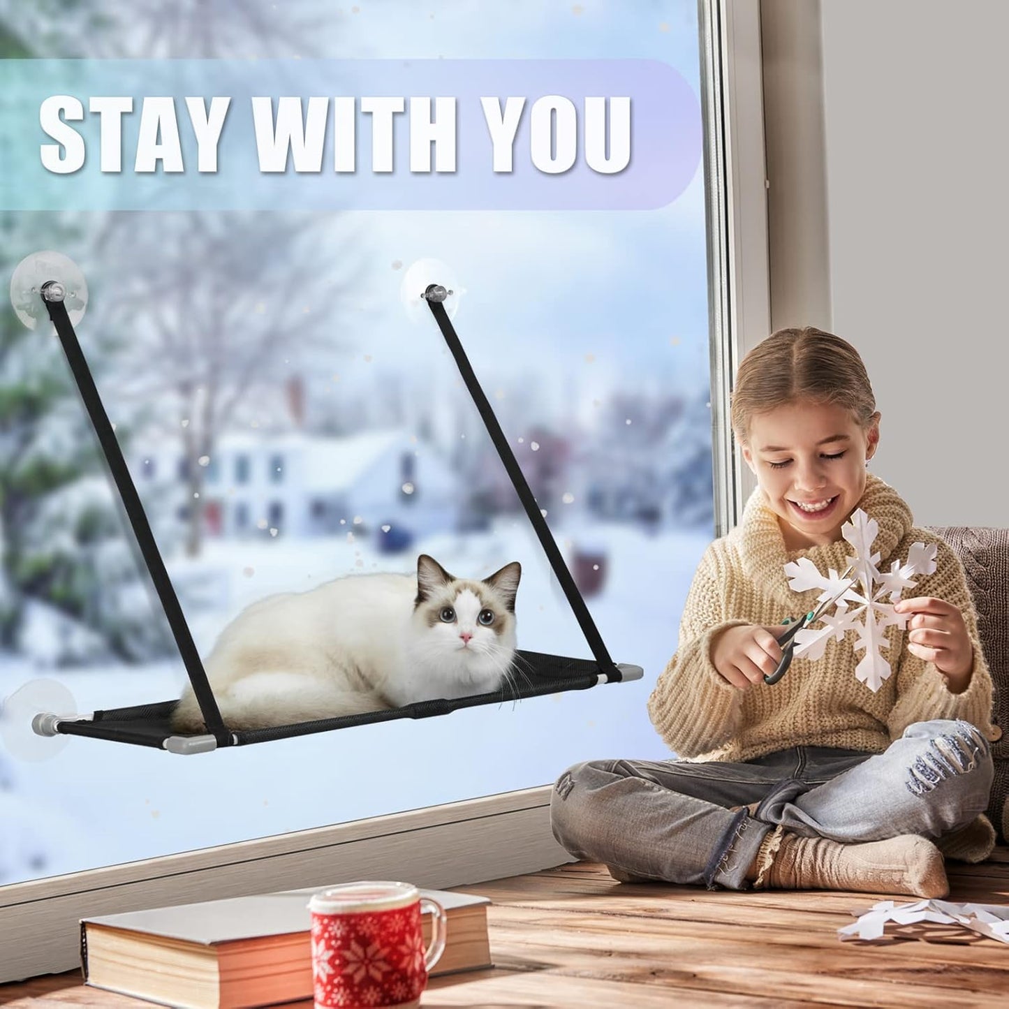 Indulge Your Cat with the Extra Large 360° Cat Window Perch Hammock - The Ultimate Sunny Retreat!