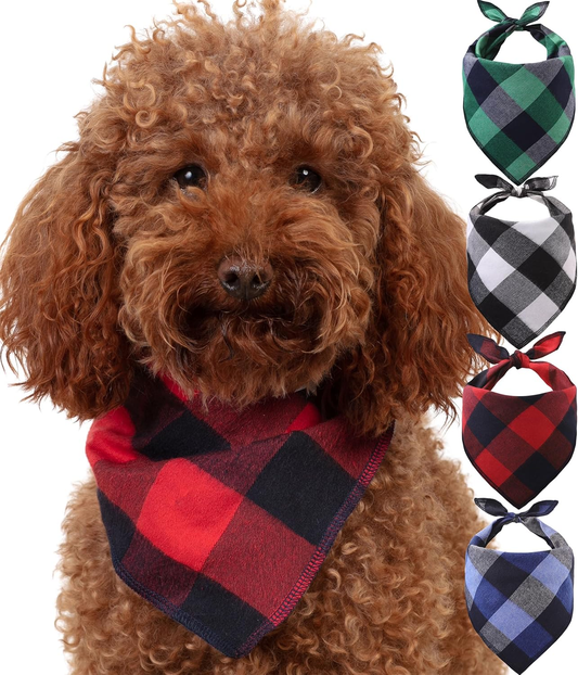Chic Buffalo Plaid Dog Bandana Set - 4 Stylish Scarves for Small Dogs and Cats in Trendy Holiday Colors