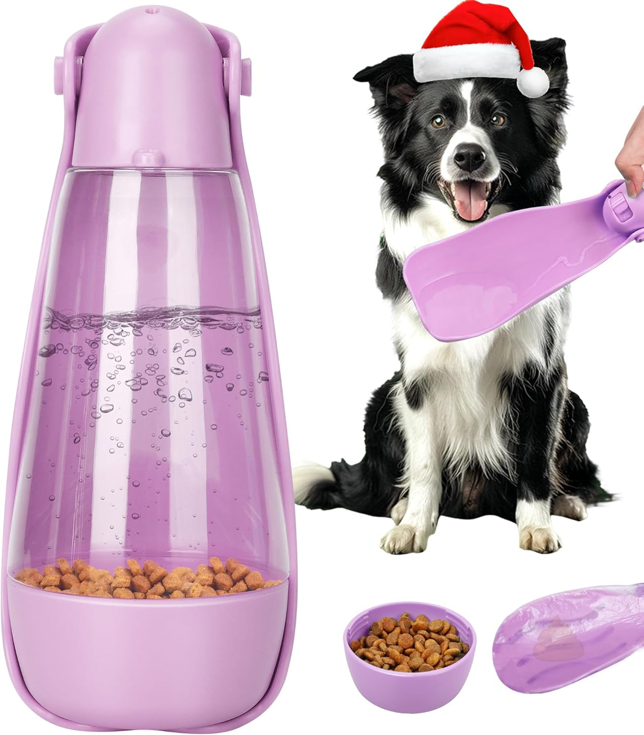 Ultimate 3-in-1 Portable Dog Water Bottle - Leak-Proof Dispenser with Food Container & Poop Scooper for Adventurous Dogs - Perfect for Hiking, Travel & Daily Walks (14.2 Oz, Green)