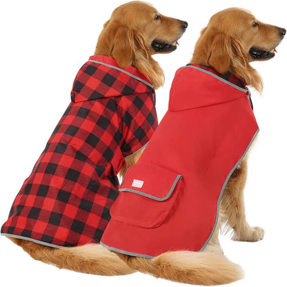Stylish Camo Orange Reversible Dog Raincoat - Lightweight Hooded Slicker for All Breeds - Size L