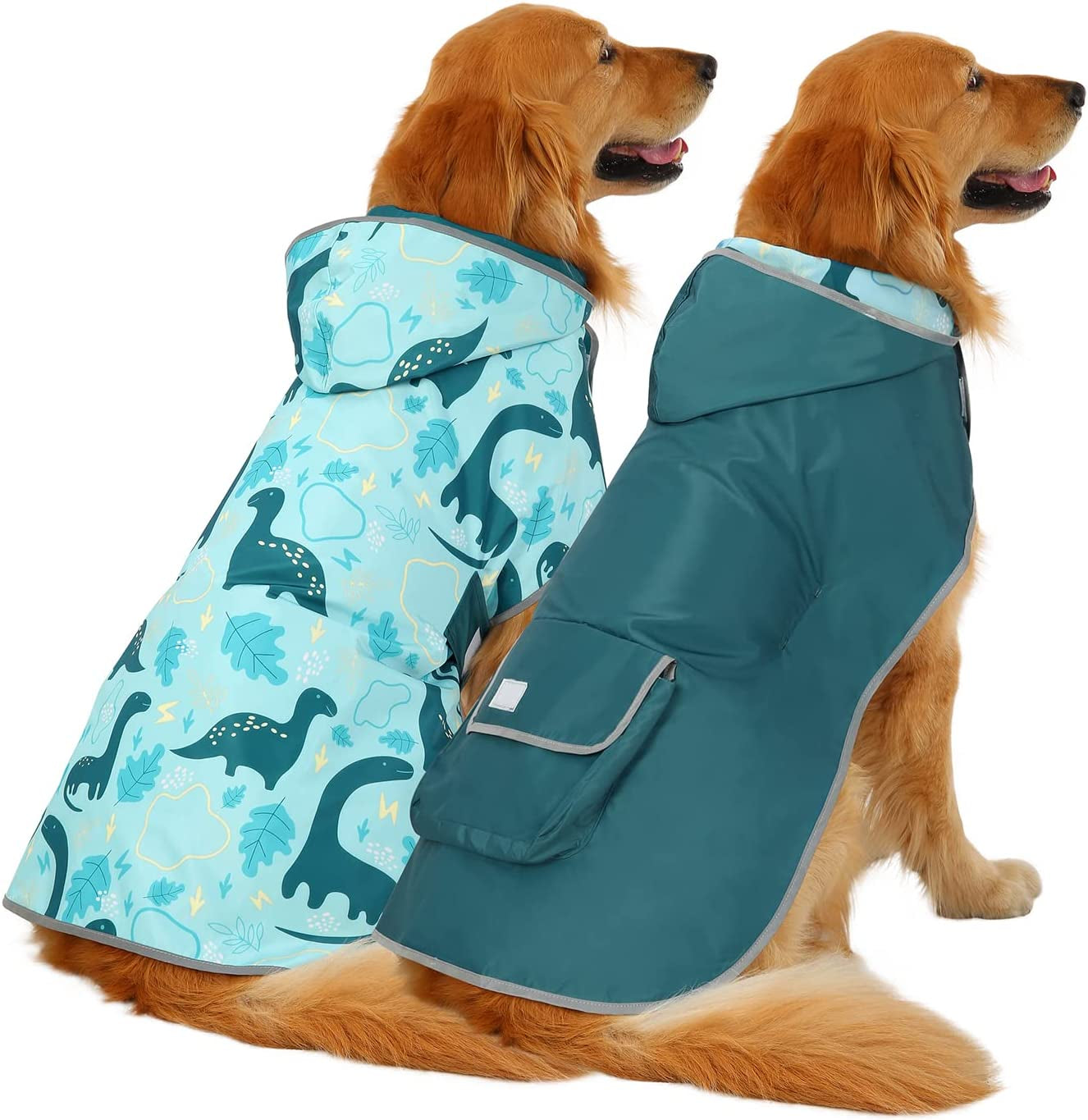 Stylish Camo Orange Reversible Dog Raincoat - Lightweight Hooded Slicker for All Breeds - Size L