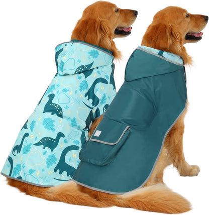 Stylish Camo Orange Reversible Dog Raincoat - Lightweight Hooded Slicker for All Breeds - Size L