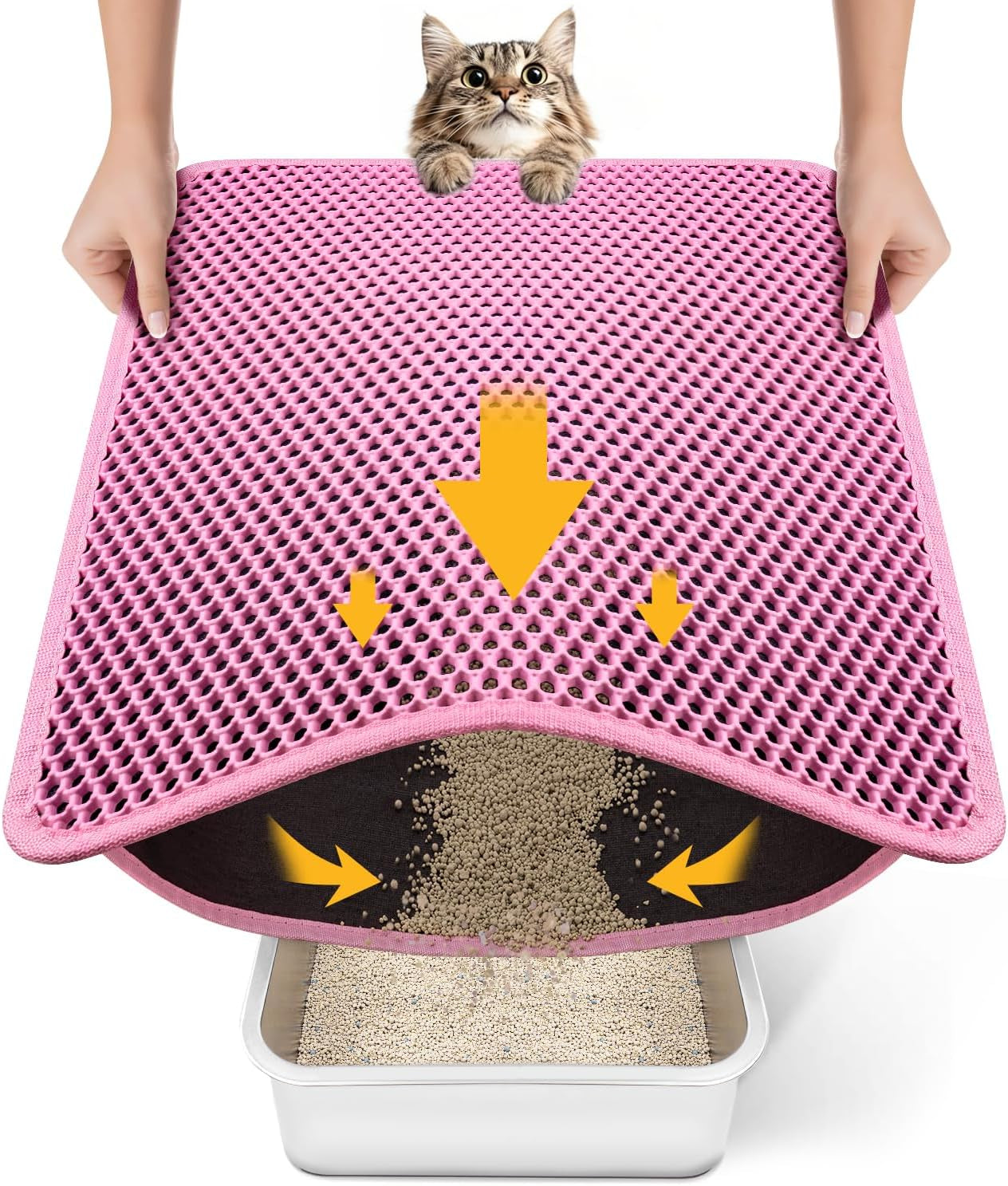 Transform Your Cat's Litter Experience with Our Innovative Waterproof Cat Litter Mat - Easy Clean, Double Layer Honeycomb Design in Sleek Black