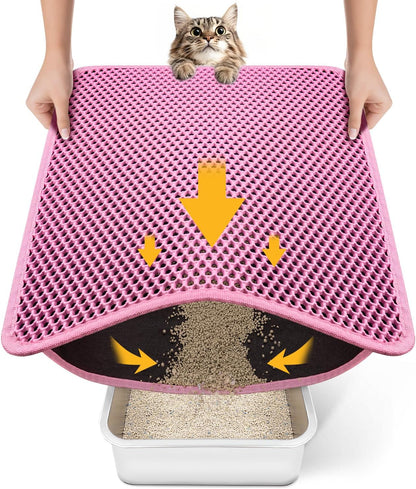 Transform Your Cat's Litter Experience with Our Innovative Waterproof Cat Litter Mat - Easy Clean, Double Layer Honeycomb Design in Sleek Black
