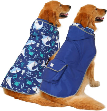 Stylish Camo Orange Reversible Dog Raincoat - Lightweight Hooded Slicker for All Breeds - Size L