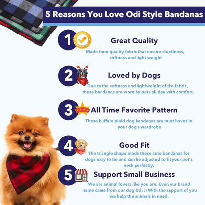 Chic Buffalo Plaid Dog Bandana Set - 4 Stylish Scarves for Small Dogs and Cats in Trendy Holiday Colors