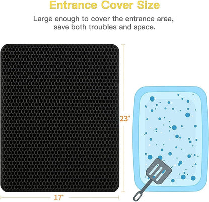 Transform Your Cat's Litter Experience with Our Innovative Waterproof Cat Litter Mat - Easy Clean, Double Layer Honeycomb Design in Sleek Black