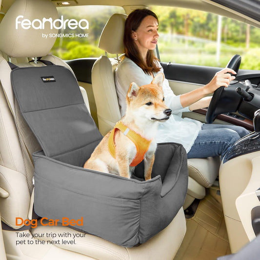 Comfortable Gray Dog Car Seat & Booster Bed for Small to Medium Dogs and Cats - Easy Clean with Removable Cover and Convenient Storage!