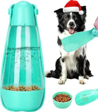 Ultimate 3-in-1 Portable Dog Water Bottle - Leak-Proof Dispenser with Food Container & Poop Scooper for Adventurous Dogs - Perfect for Hiking, Travel & Daily Walks (14.2 Oz, Green)