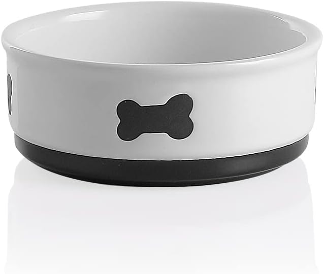Charming Gray Ceramic Dog Bowl with Bone Pattern - Perfect 16 Fl Oz Dining Dish for Small Dogs