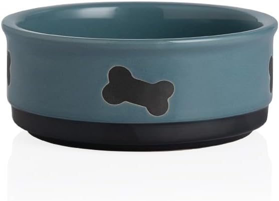 Charming Gray Ceramic Dog Bowl with Bone Pattern - Perfect 16 Fl Oz Dining Dish for Small Dogs