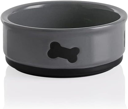 Charming Gray Ceramic Dog Bowl with Bone Pattern - Perfect 16 Fl Oz Dining Dish for Small Dogs