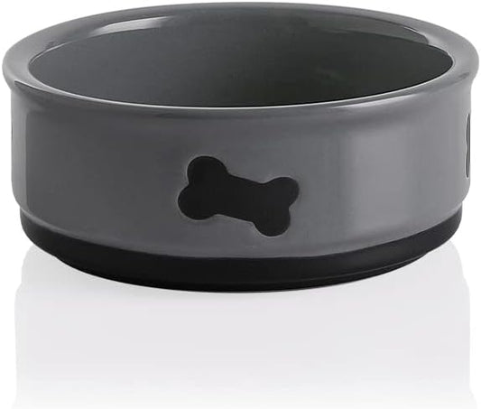 Charming Gray Ceramic Dog Bowl with Bone Pattern - Perfect 16 Fl Oz Dining Dish for Small Dogs