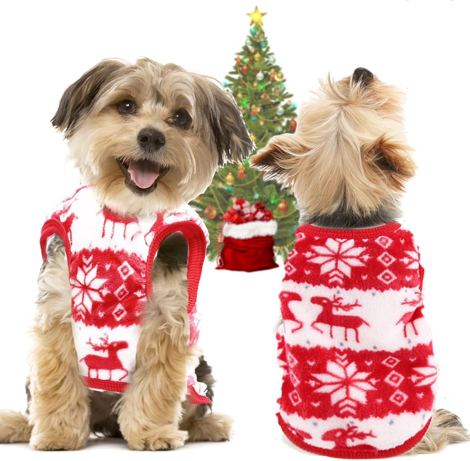 Festive Red Snowflake Christmas Sweater for Small Dogs & Cats - Cozy Elk Pattern Jumper (X-Small)
