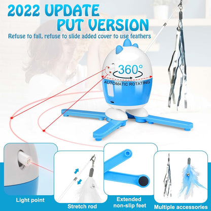Exciting 2-in-1 Interactive Cat Toy: Rechargeable Light & Feather Fun for Indoor Cats - Adjustable Automatic Playtime!