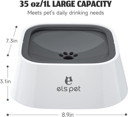 No Spill, No Drip Travel Bowl - 35oz Slow Water Feeder for Dogs & Cats in Stylish Grey