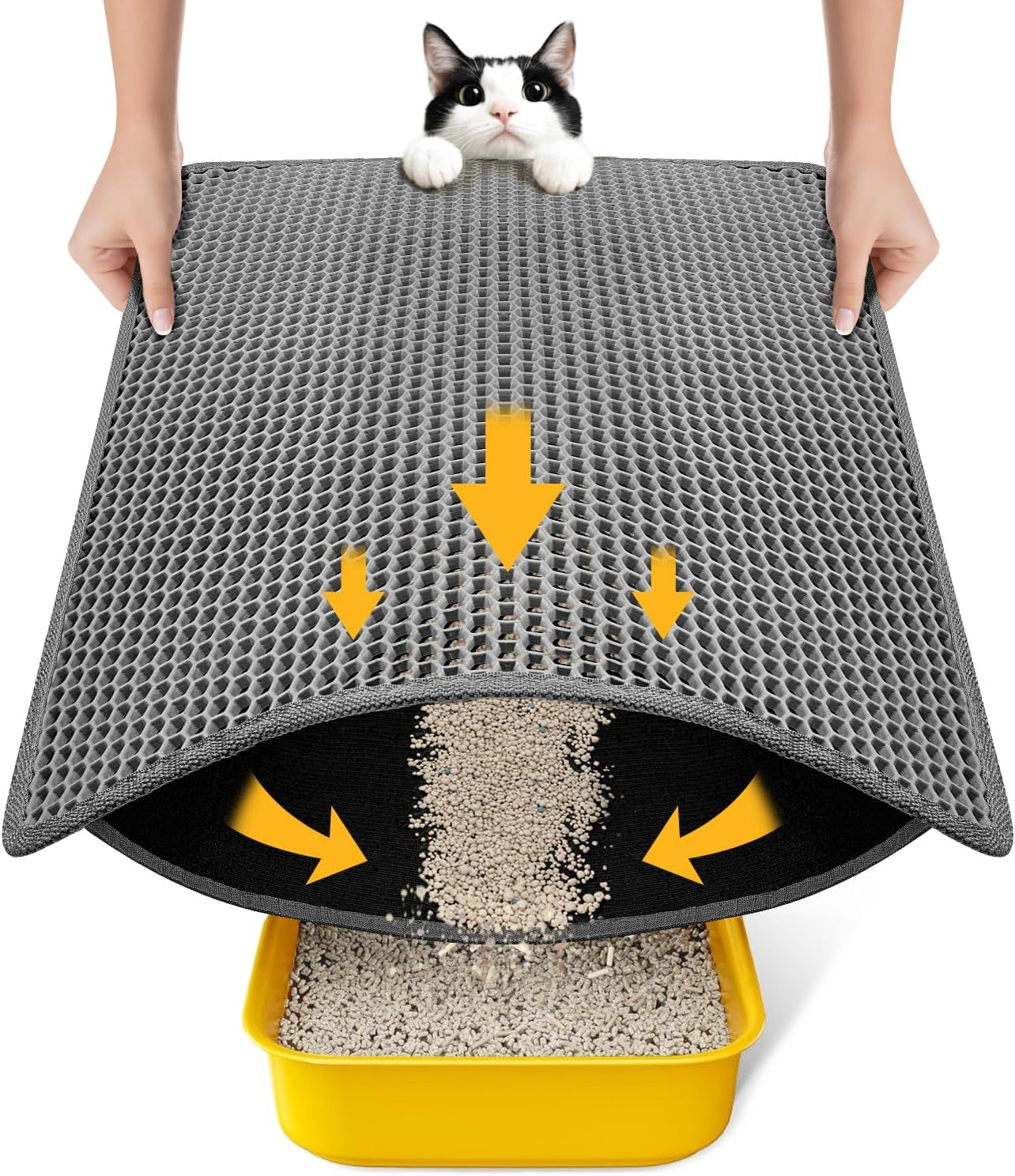 Transform Your Cat's Litter Experience with Our Innovative Waterproof Cat Litter Mat - Easy Clean, Double Layer Honeycomb Design in Sleek Black
