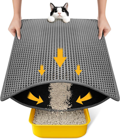Transform Your Cat's Litter Experience with Our Innovative Waterproof Cat Litter Mat - Easy Clean, Double Layer Honeycomb Design in Sleek Black
