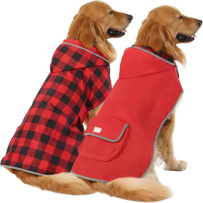 Stylish Camo Orange Reversible Dog Raincoat - Lightweight Hooded Slicker for All Breeds - Size L
