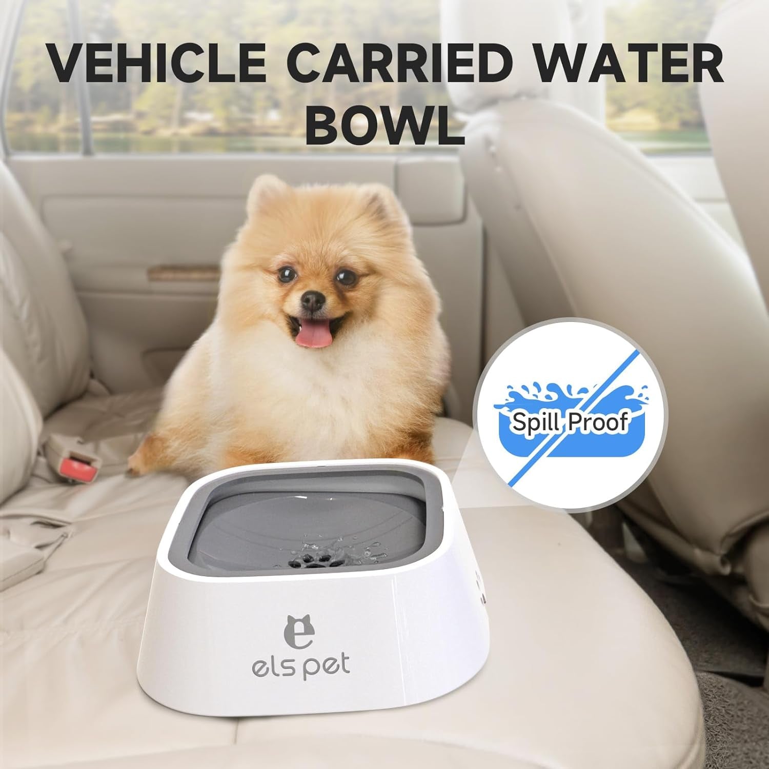 No Spill, No Drip Travel Bowl - 35oz Slow Water Feeder for Dogs & Cats in Stylish Grey