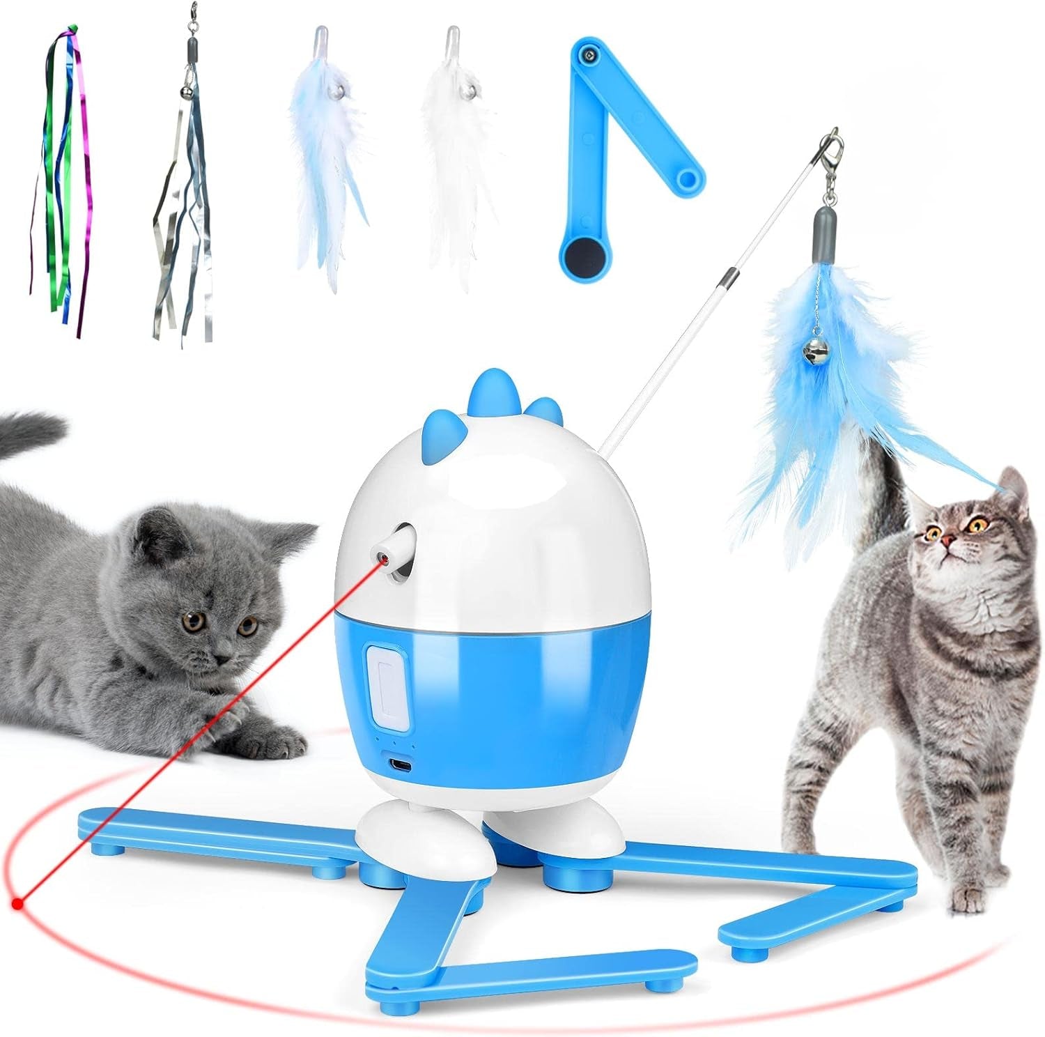 Exciting 2-in-1 Interactive Cat Toy: Rechargeable Light & Feather Fun for Indoor Cats - Adjustable Automatic Playtime!