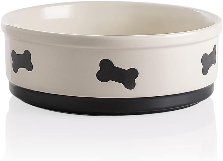 Charming Gray Ceramic Dog Bowl with Bone Pattern - Perfect 16 Fl Oz Dining Dish for Small Dogs
