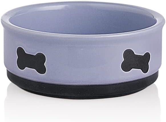 Charming Gray Ceramic Dog Bowl with Bone Pattern - Perfect 16 Fl Oz Dining Dish for Small Dogs