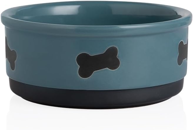 Charming Gray Ceramic Dog Bowl with Bone Pattern - Perfect 16 Fl Oz Dining Dish for Small Dogs