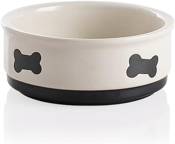 Charming Gray Ceramic Dog Bowl with Bone Pattern - Perfect 16 Fl Oz Dining Dish for Small Dogs