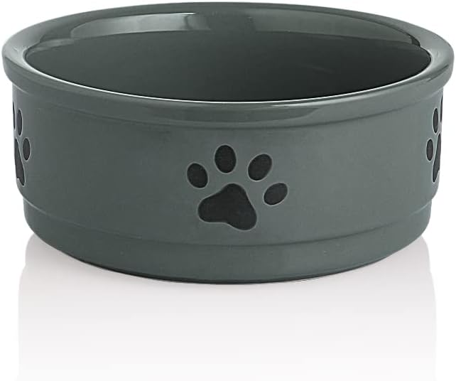 Charming Gray Ceramic Dog Bowl with Bone Pattern - Perfect 16 Fl Oz Dining Dish for Small Dogs