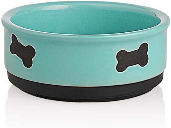 Charming Gray Ceramic Dog Bowl with Bone Pattern - Perfect 16 Fl Oz Dining Dish for Small Dogs