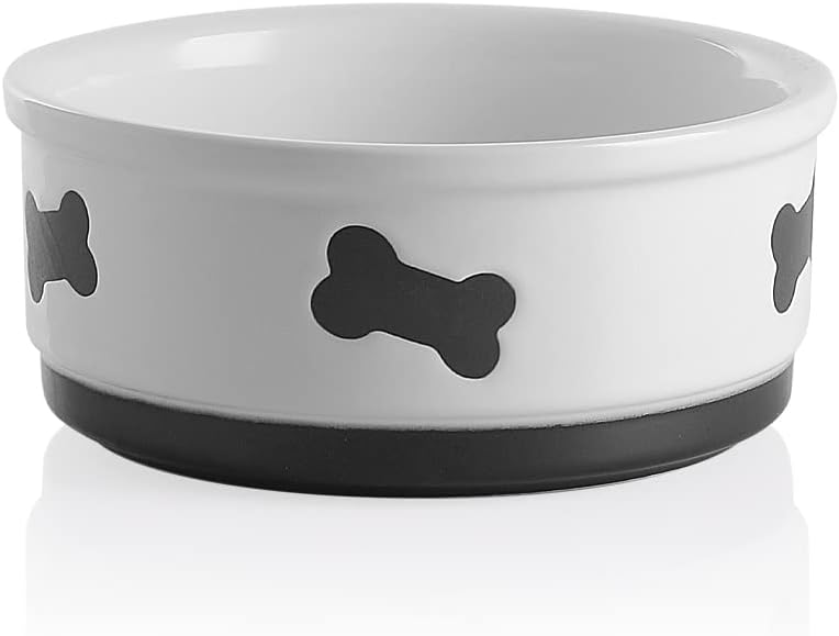 Charming Gray Ceramic Dog Bowl with Bone Pattern - Perfect 16 Fl Oz Dining Dish for Small Dogs