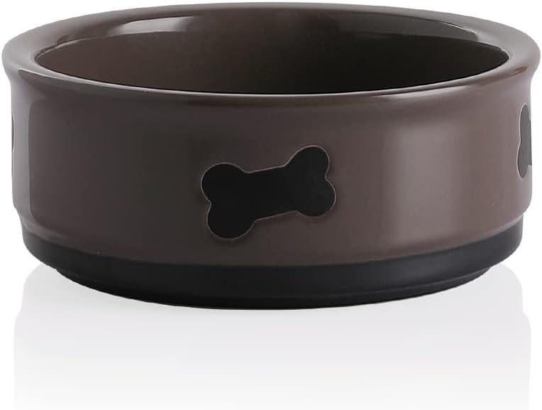 Charming Gray Ceramic Dog Bowl with Bone Pattern - Perfect 16 Fl Oz Dining Dish for Small Dogs