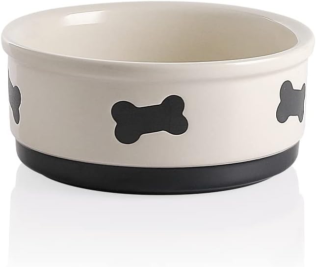 Charming Gray Ceramic Dog Bowl with Bone Pattern - Perfect 16 Fl Oz Dining Dish for Small Dogs