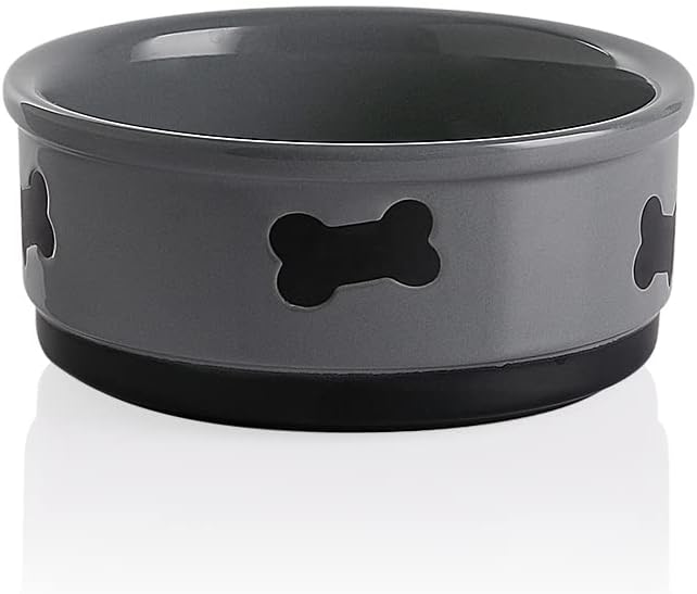 Charming Gray Ceramic Dog Bowl with Bone Pattern - Perfect 16 Fl Oz Dining Dish for Small Dogs
