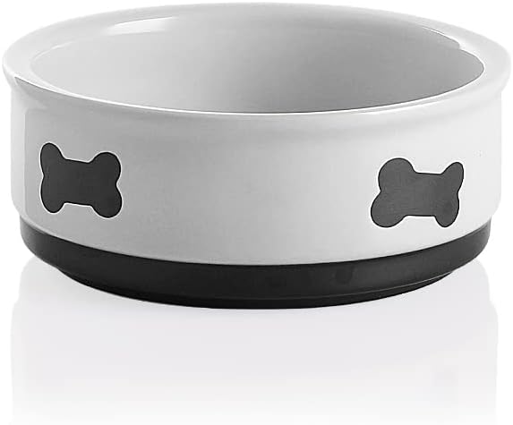 Charming Gray Ceramic Dog Bowl with Bone Pattern - Perfect 16 Fl Oz Dining Dish for Small Dogs