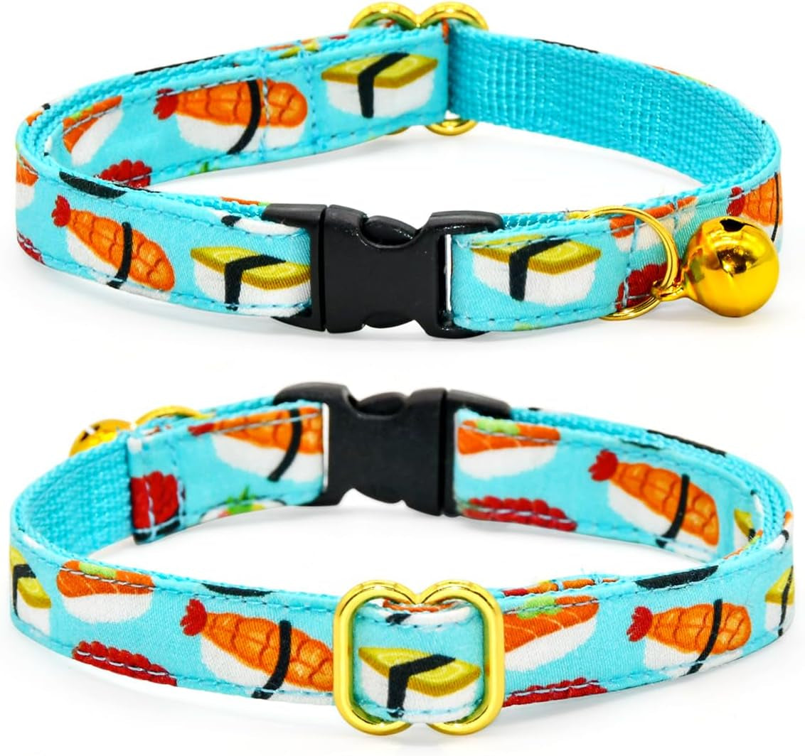 Stylish Sushi Cat Collar Bow Set - Safe Breakaway Collar with Adorable Bowtie for Kittens and Cats