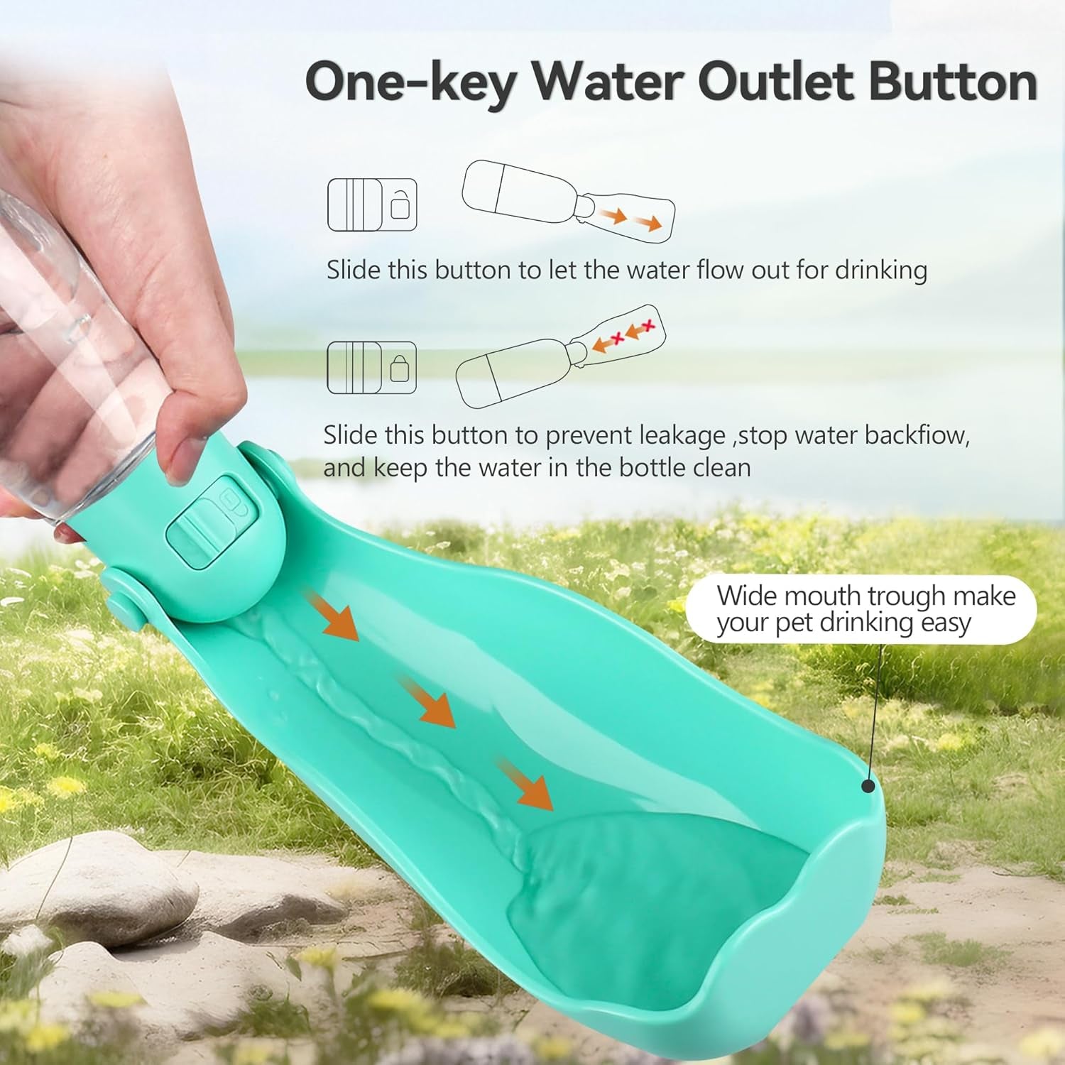 Ultimate 3-in-1 Portable Dog Water Bottle - Leak-Proof Dispenser with Food Container & Poop Scooper for Adventurous Dogs - Perfect for Hiking, Travel & Daily Walks (14.2 Oz, Green)