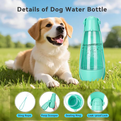 Ultimate 3-in-1 Portable Dog Water Bottle - Leak-Proof Dispenser with Food Container & Poop Scooper for Adventurous Dogs - Perfect for Hiking, Travel & Daily Walks (14.2 Oz, Green)