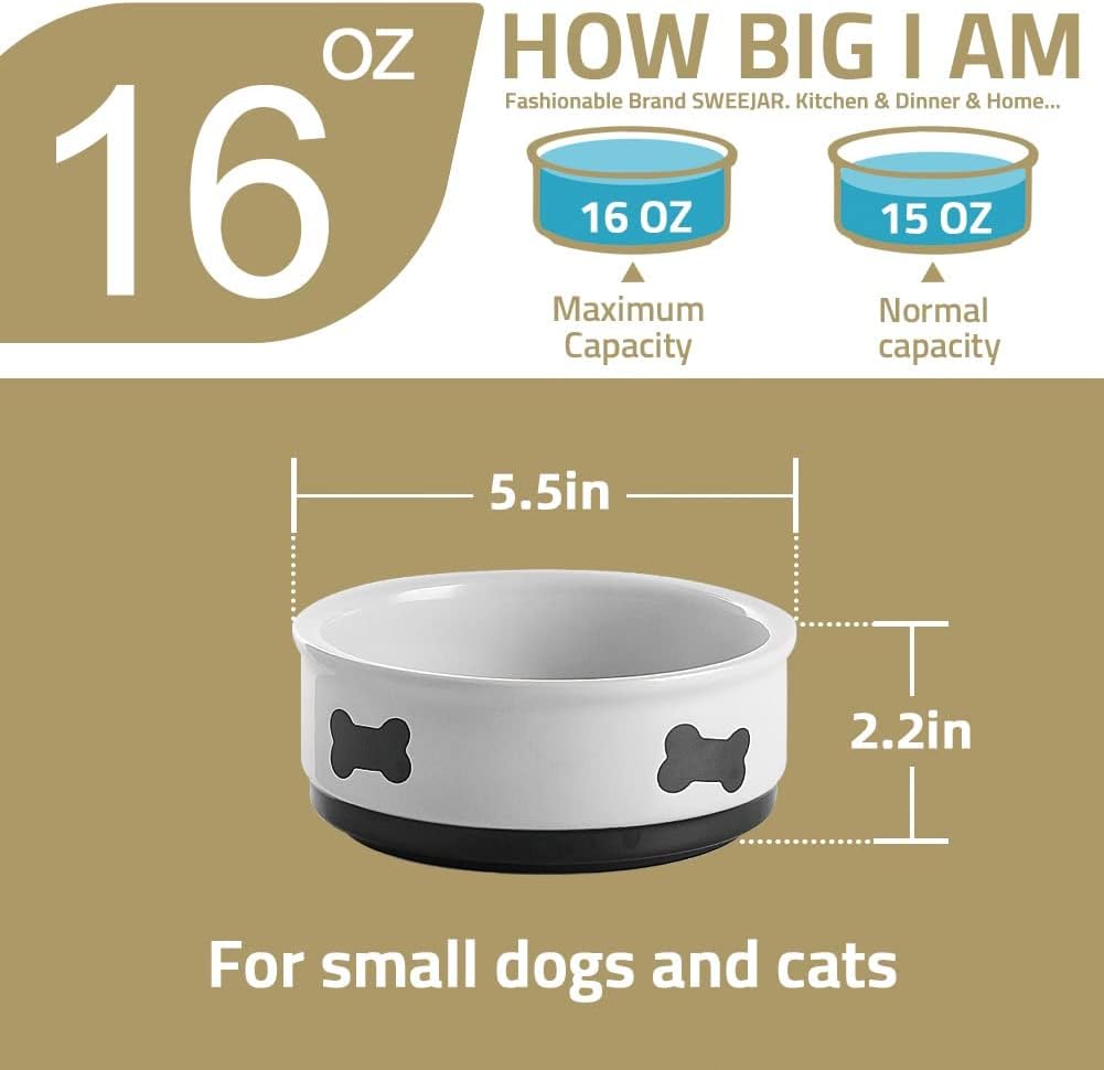 Charming Gray Ceramic Dog Bowl with Bone Pattern - Perfect 16 Fl Oz Dining Dish for Small Dogs