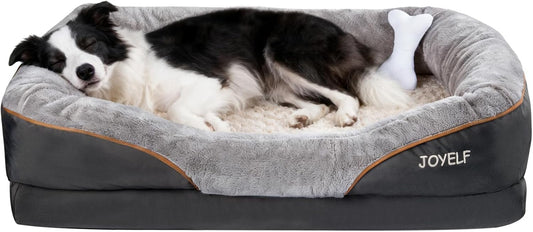 Ultimate Orthopedic Memory Foam Dog Bed with Removable Washable Cover & Bonus Squeaker Toy for Maximum Comfort