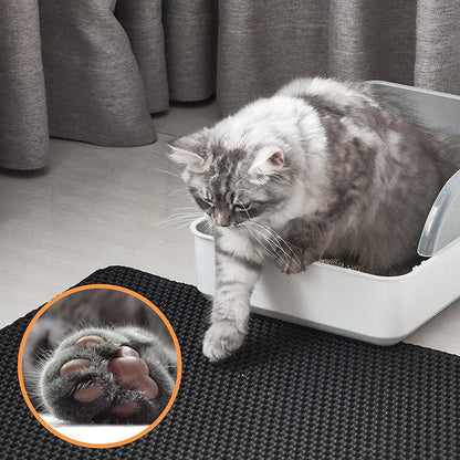 Transform Your Cat's Litter Experience with Our Innovative Waterproof Cat Litter Mat - Easy Clean, Double Layer Honeycomb Design in Sleek Black