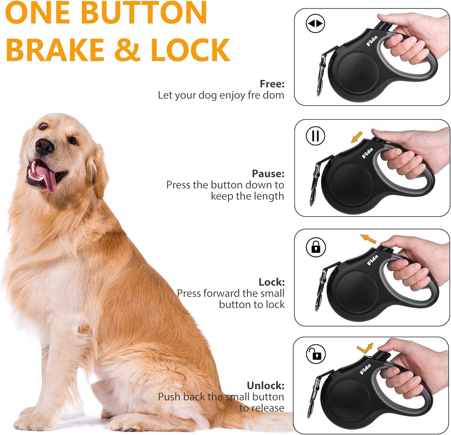 16 Ft Retractable Dog Leash with Poop Bag Dispenser - Ideal for Small Dogs and Cats up to 26 Lbs, Tangle-Free Design, Reflective Nylon Tape, and Comfortable Anti-Slip Handle in Sleek Black