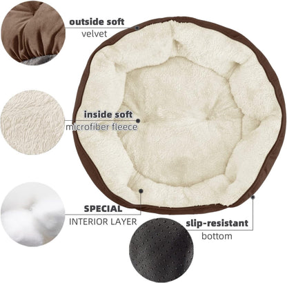 Indulge Your Pet with the Cozy Small Dog Bed - Soft, Machine Washable, Anti-Slip & Water-Resistant for Small Dogs and Cats - 20 Inches in Elegant Brown