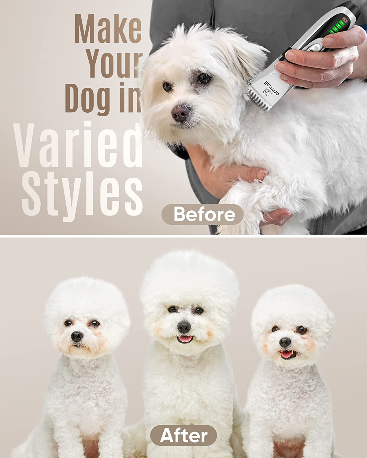 Premium Low Noise Dog Clippers - 2-Speed Rechargeable Cordless Grooming Kit for Dogs & Cats in Elegant Gold