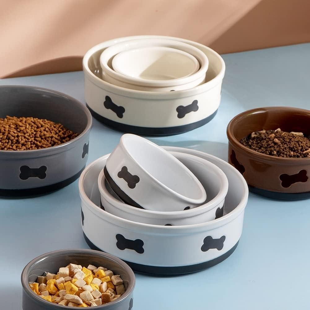 Charming Gray Ceramic Dog Bowl with Bone Pattern - Perfect 16 Fl Oz Dining Dish for Small Dogs
