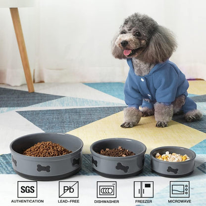 Charming Gray Ceramic Dog Bowl with Bone Pattern - Perfect 16 Fl Oz Dining Dish for Small Dogs